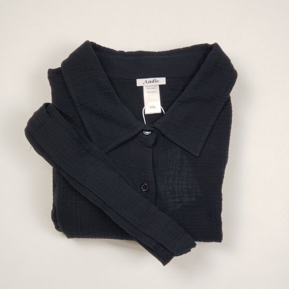 Andie Swim The Corvo Button-Up Cover-Up Shirt Women's XXL Black Cotton Gauze NWT - Picture 15 of 16